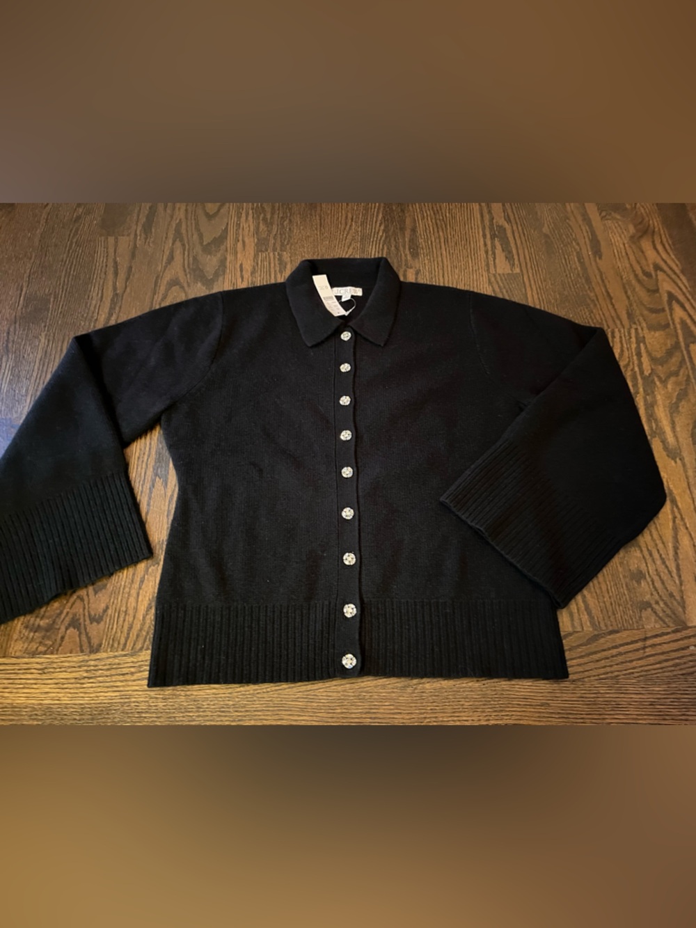 J Crew Milano-stitch Black cardigan with embellished buttons